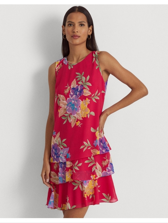 Lauren Ralph Lauren Dresses & Skirts - LAUREN RALPH LAUREN Pink Floral Georgette Ruffle Shift Dress | SZ 16